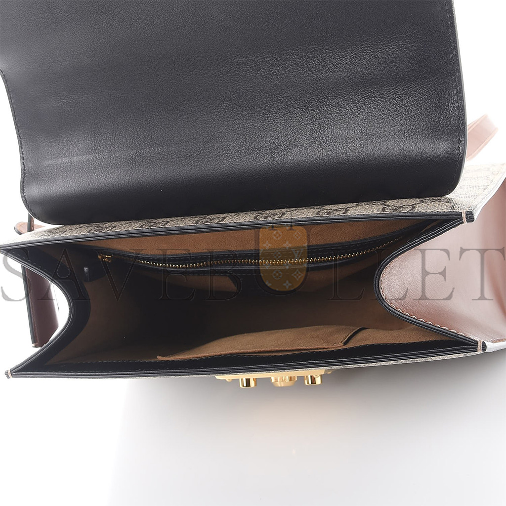 g*u*i gg S*p*e monogram calfskin small padlock top handle bag beige black cuir 43188 (28*19*11cm)